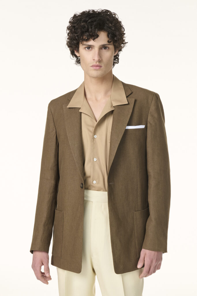 Veste Sur-Mesure en Lin Tabac Brun | Rives Paris ©