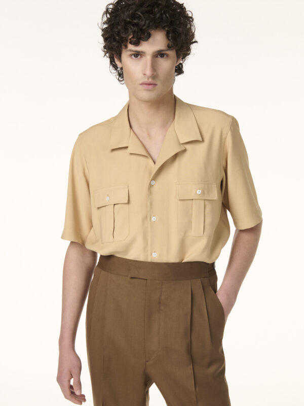 Chemise Militaire Sur-Mesure en Tencel Beige | Rives Paris ©