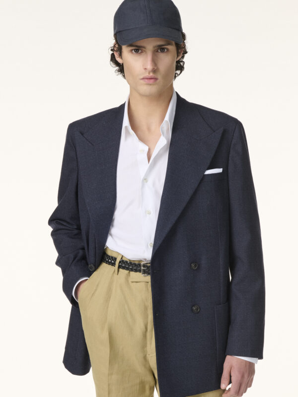 Veste Croisée Sur-Mesure en Laine Cachemire & Soie Bleu Marine | Rives Paris ©