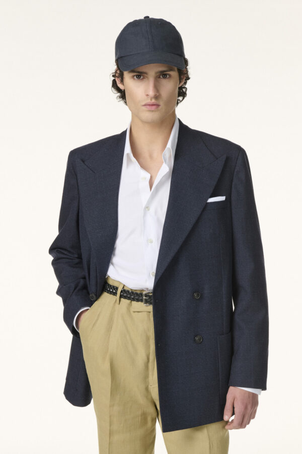 Veste Croisée Sur-Mesure en Laine Cachemire & Soie Bleu Marine | Rives Paris ©