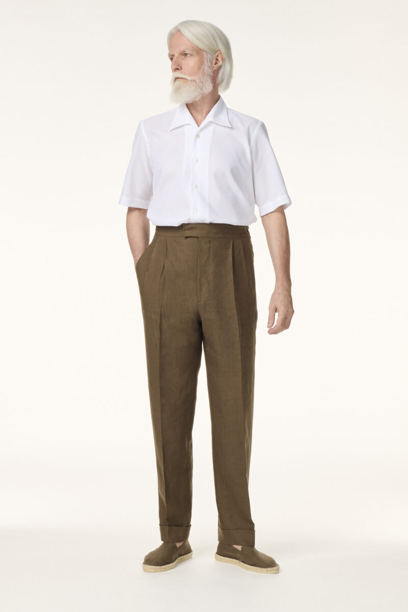 Trousers Tailor-made in Linen Tabac Brun | Rives Paris ©