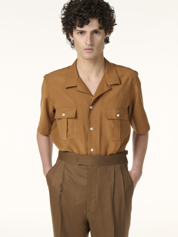 Chemise Militaire Sur-Mesure en Tencel Ocre | Rives Paris ©