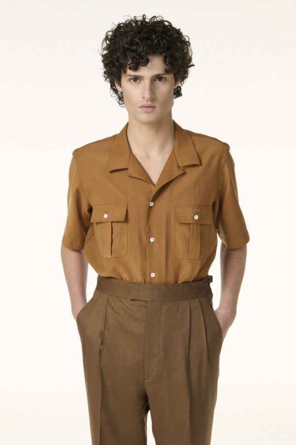 Tailor-made Military Shirt in Tencel Ochre | Rives Paris ©