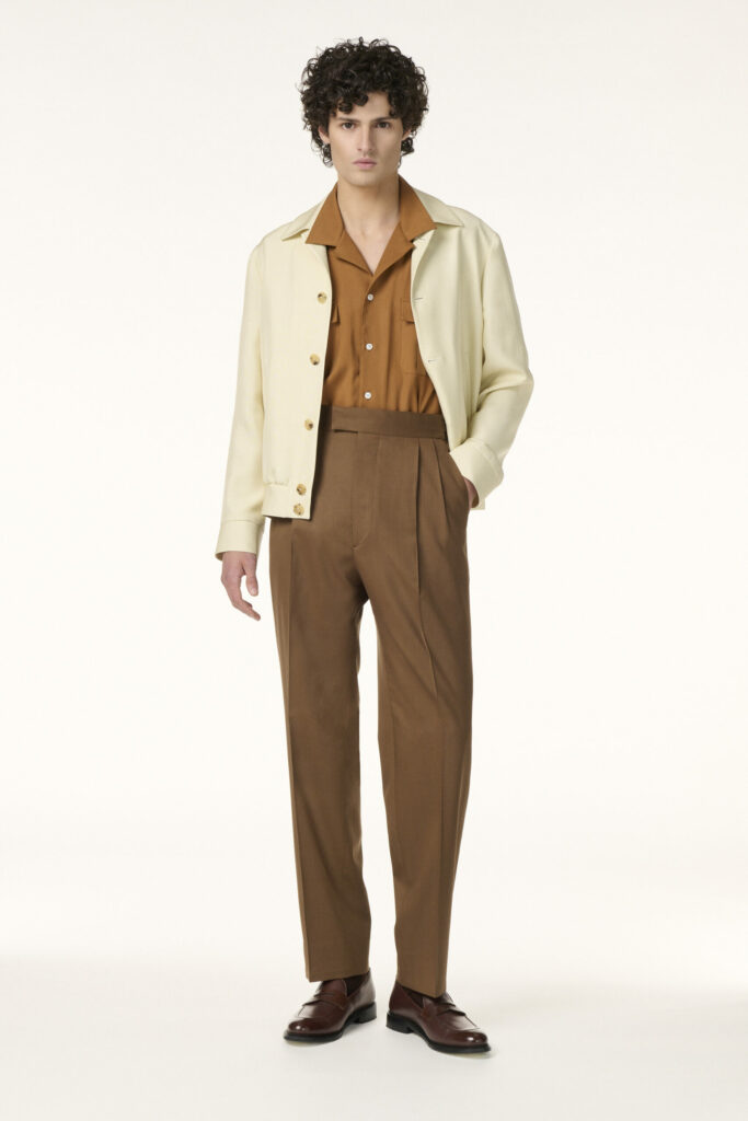 Veste beige et pantalon marron sur-mesure RIVES Paris