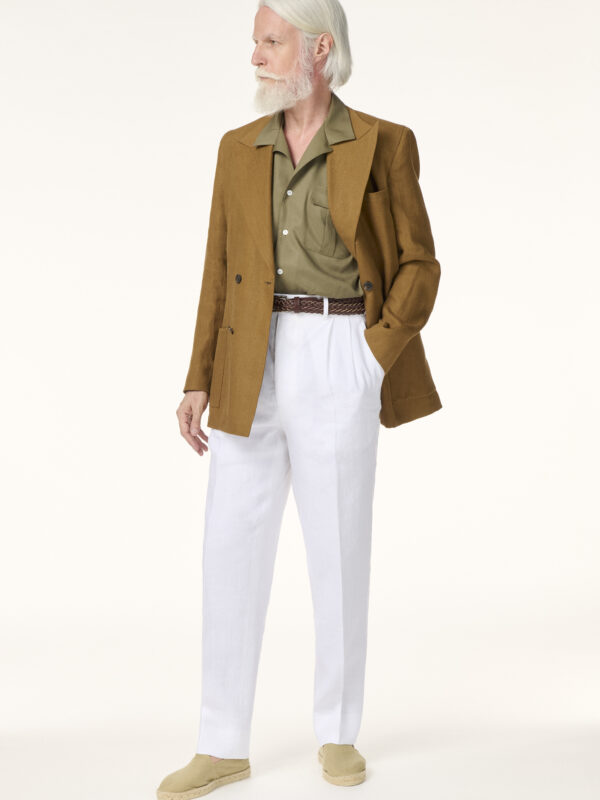Veste Croisée Sur-Mesure en Lin Tabac Clair | Rives Paris © /2
