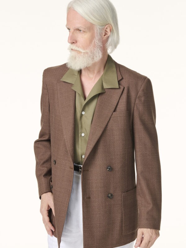 Veste Croisée Sur-Mesure en Laine Cachemire & Soie Marron | Rives Paris ©