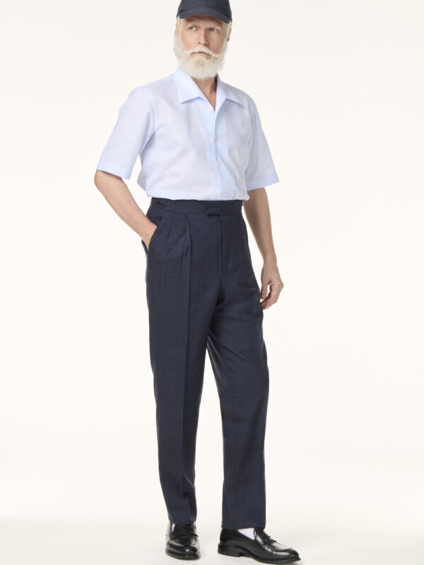 Pantalon Sur-Mesure en Laine Cachemire & Soie Bleu Marine | Rives Paris ©