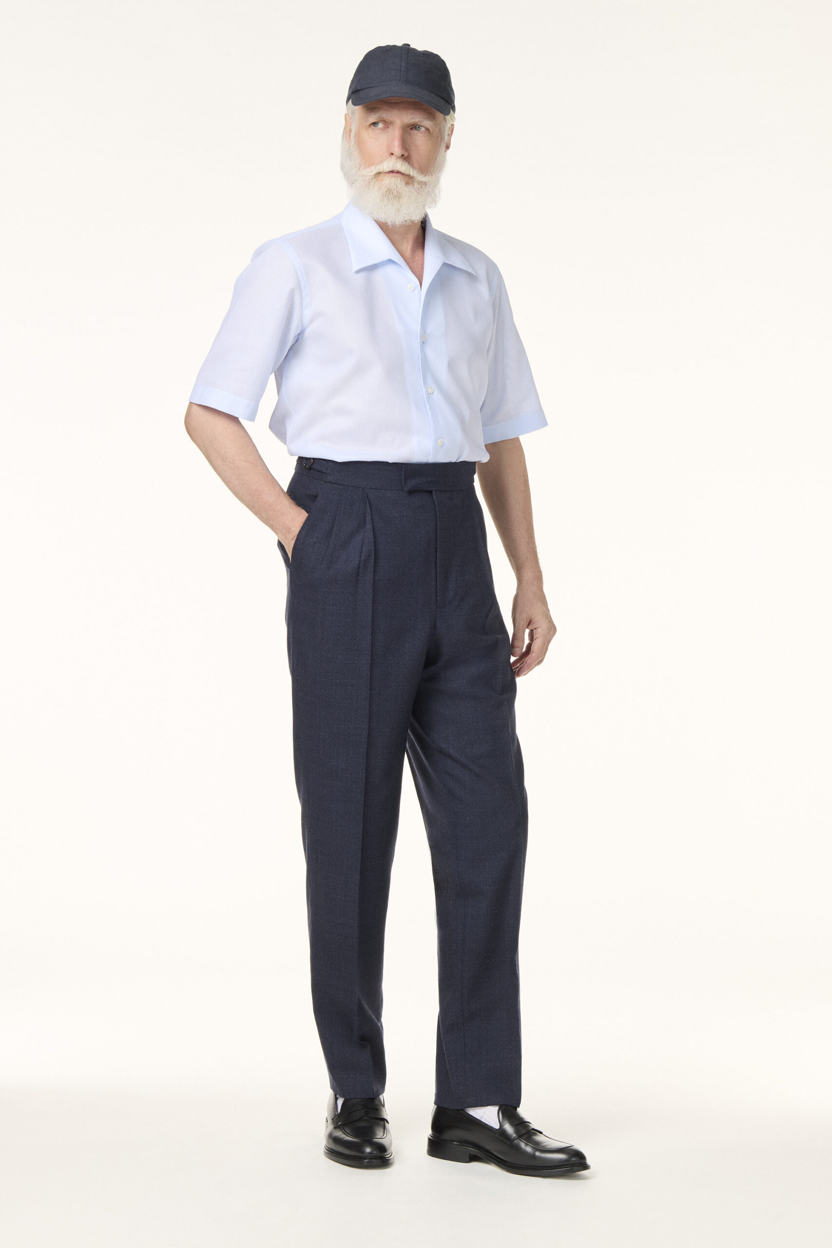 Pantalon Sur-Mesure en Laine Cachemire & Soie Bleu Marine | Rives Paris ©