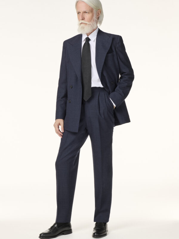Tailor-made Double-breasted suit in Navy blue wool cashmere & silk | Rives Paris © /2