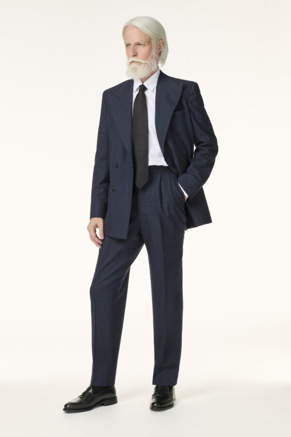 Tailor-made Double-breasted suit in Navy blue wool cashmere & silk | Rives Paris © /2