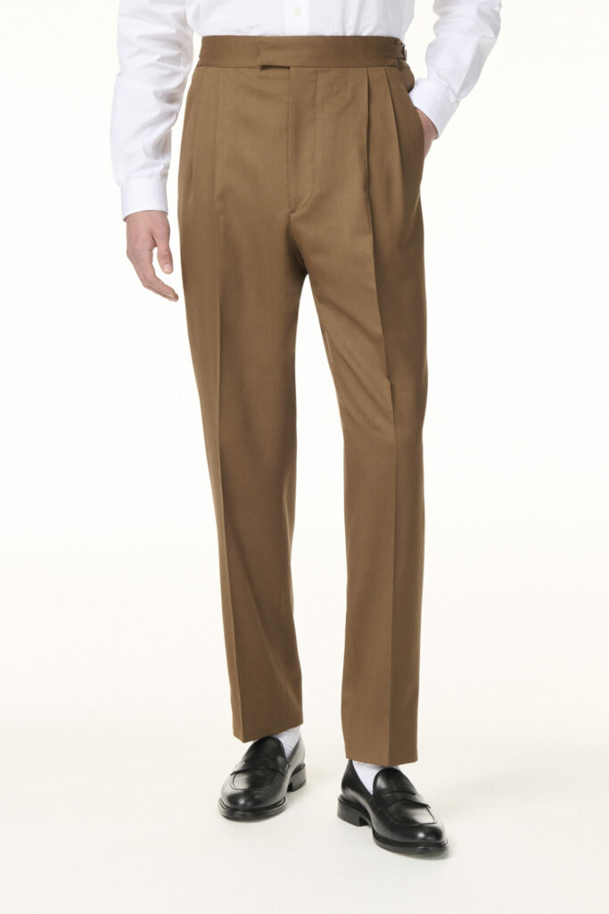 Pantalon sur-mesure en laine marron RIVES Paris