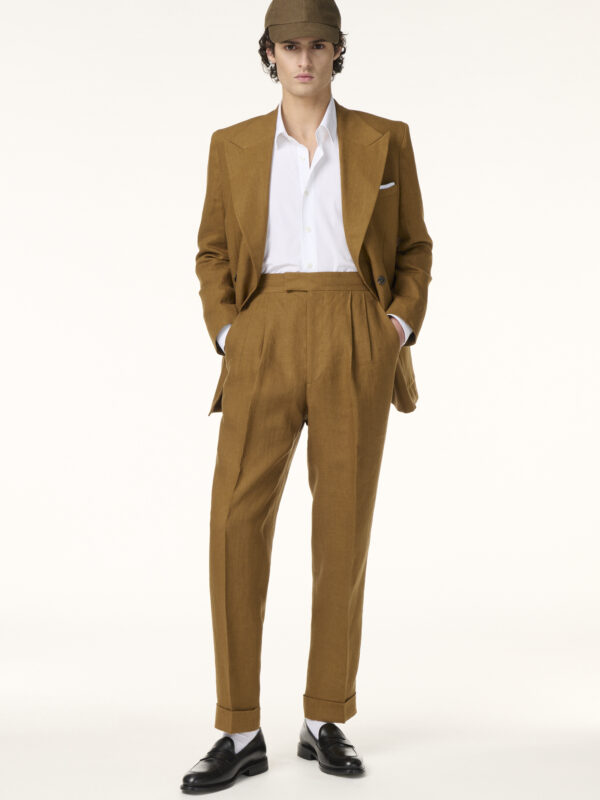 Costume Croisé Sur-Mesure en Lin Tabac Clair | Rives Paris ©