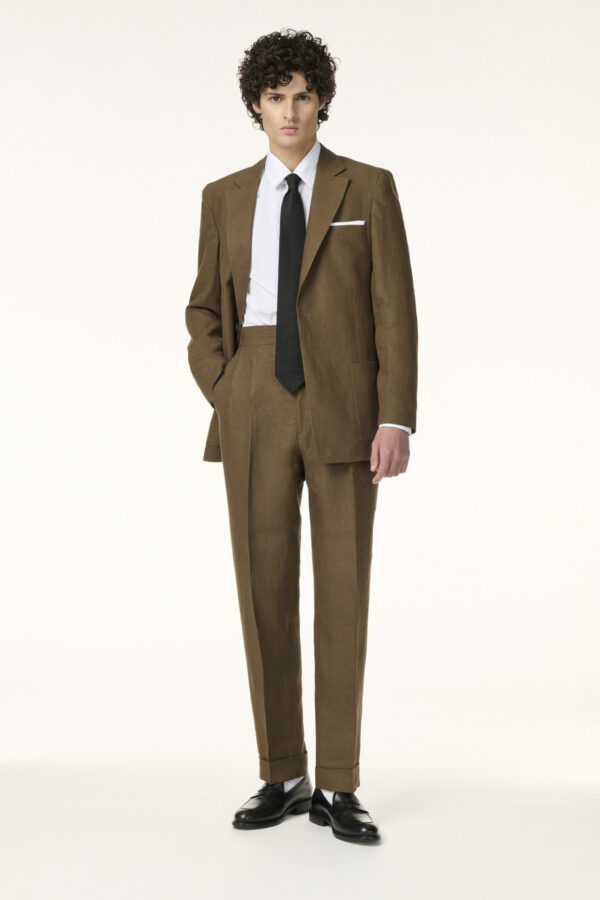 Tailor-made suit in Brown Tobacco Linen | Rives Paris © /2