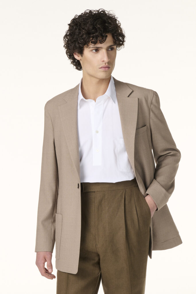 Veste Sur-Mesure en Laine Cachemire & Soie Taupe | Rives Paris ©