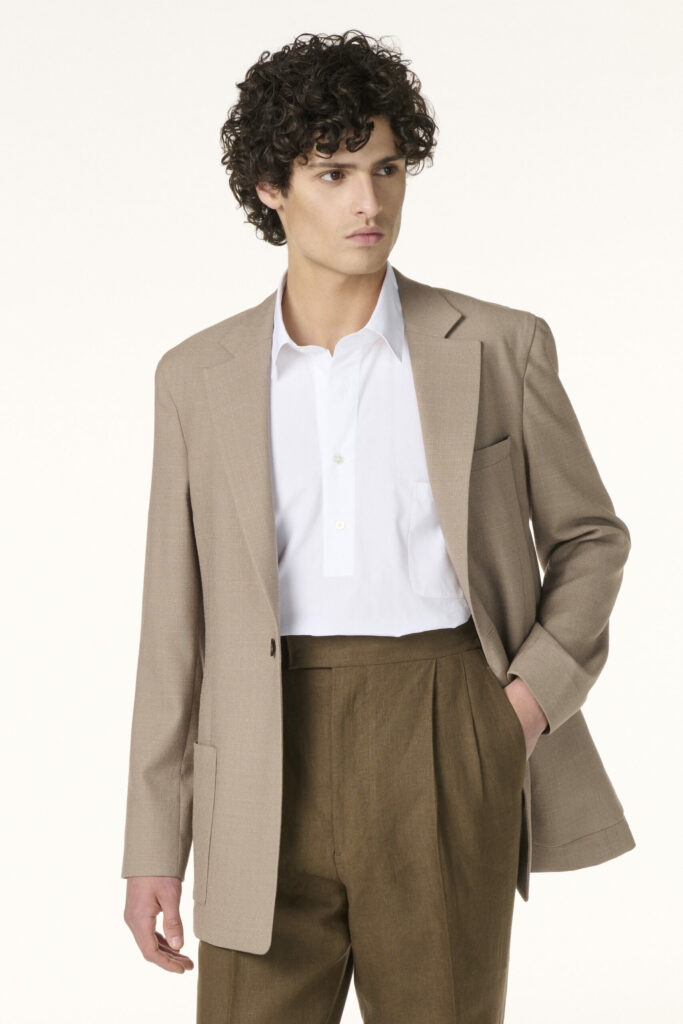 Veste Sur-Mesure en Laine Cachemire & Soie Taupe | Rives Paris ©