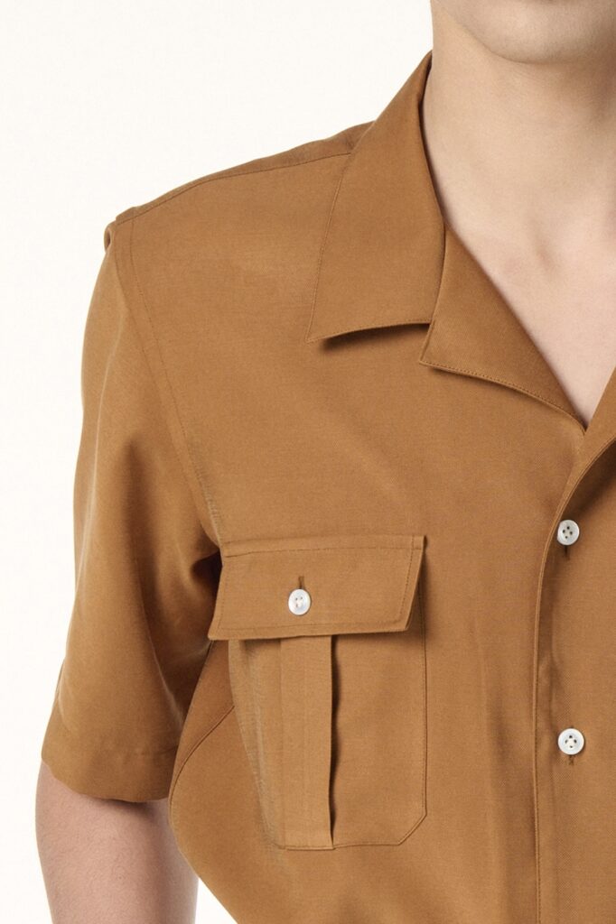 Chemise Militaire Sur-Mesure en Tencel Ocre | Rives Paris © /2