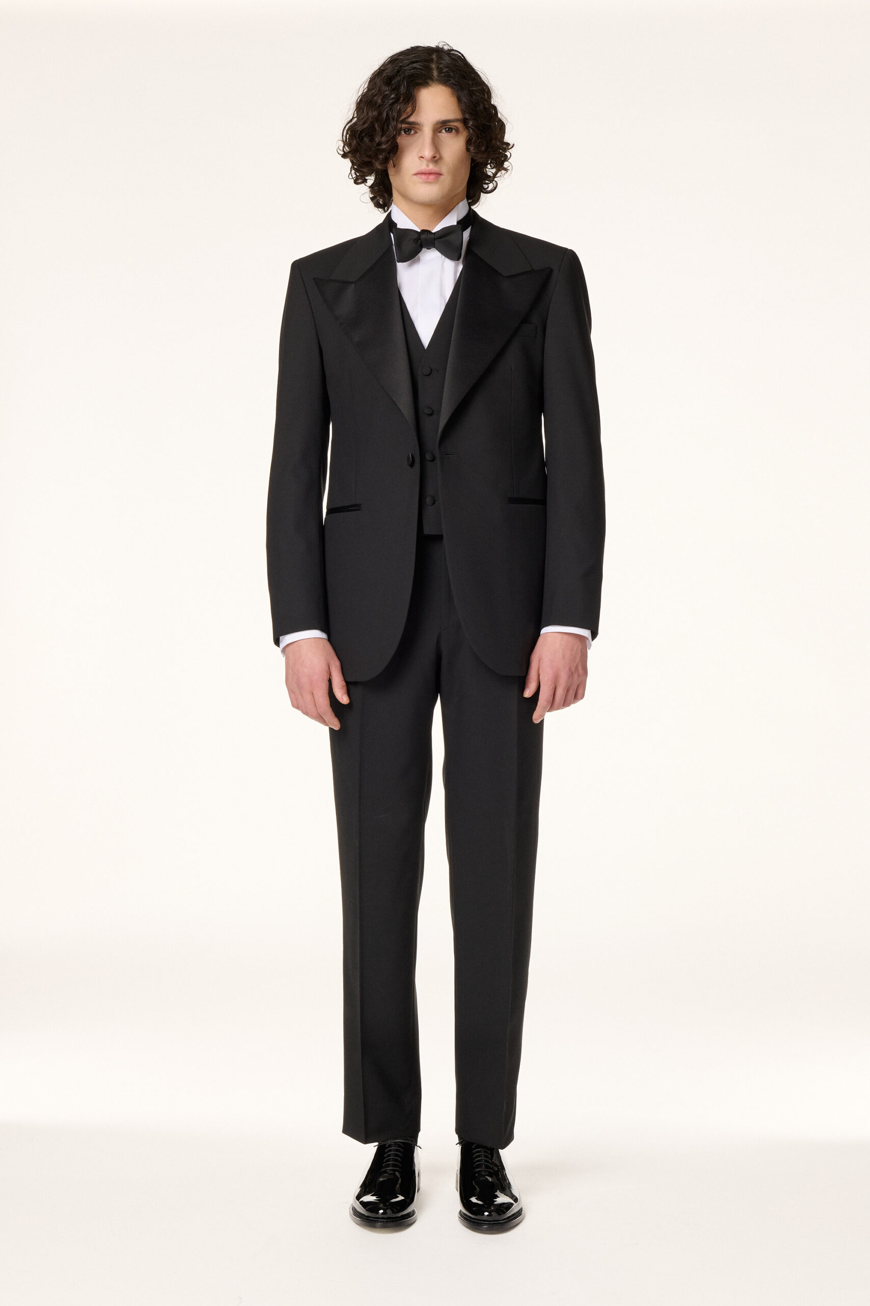 Black Three-Piece Tuxedo with Peak Lapels