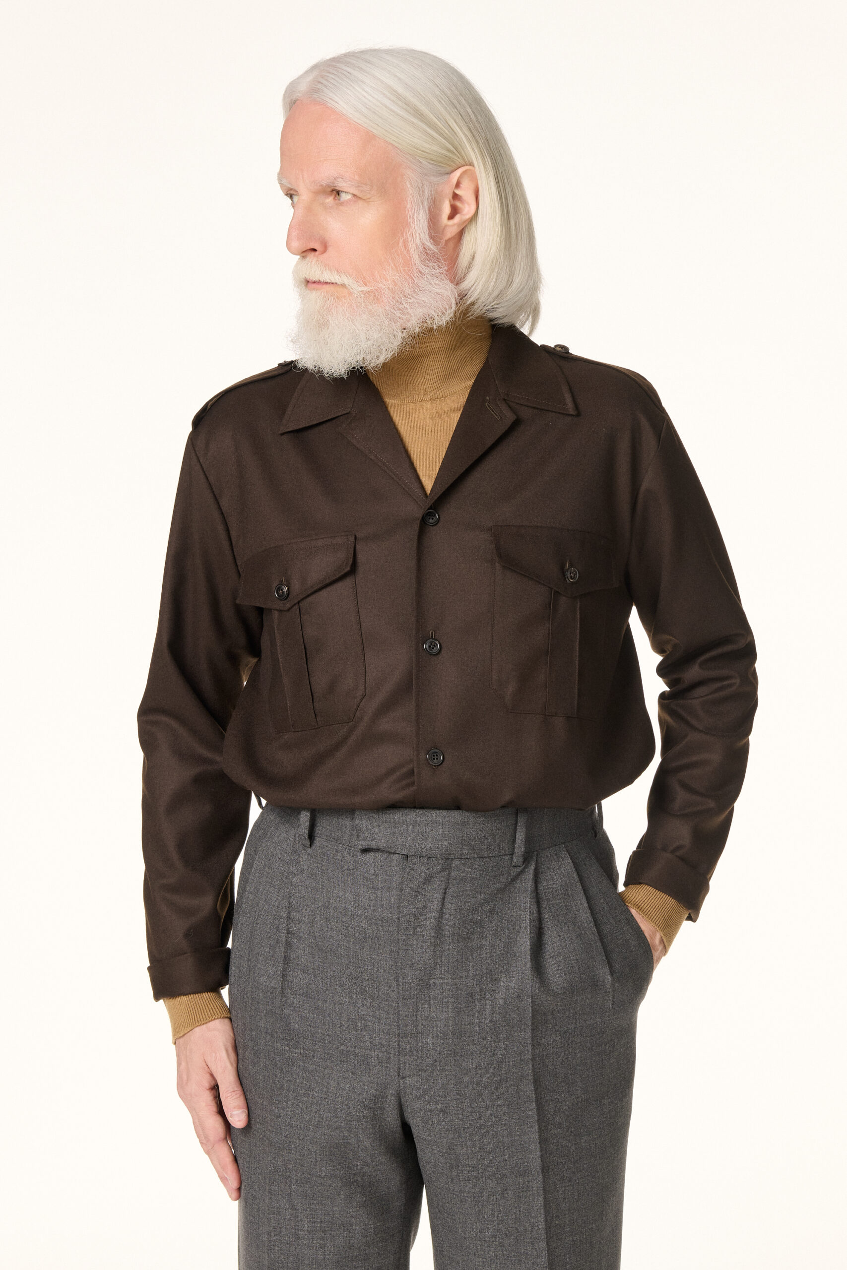 Brown Flannel Military Overshirt