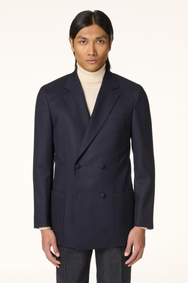 Navy Blue Flannel Double-Breasted Jacket